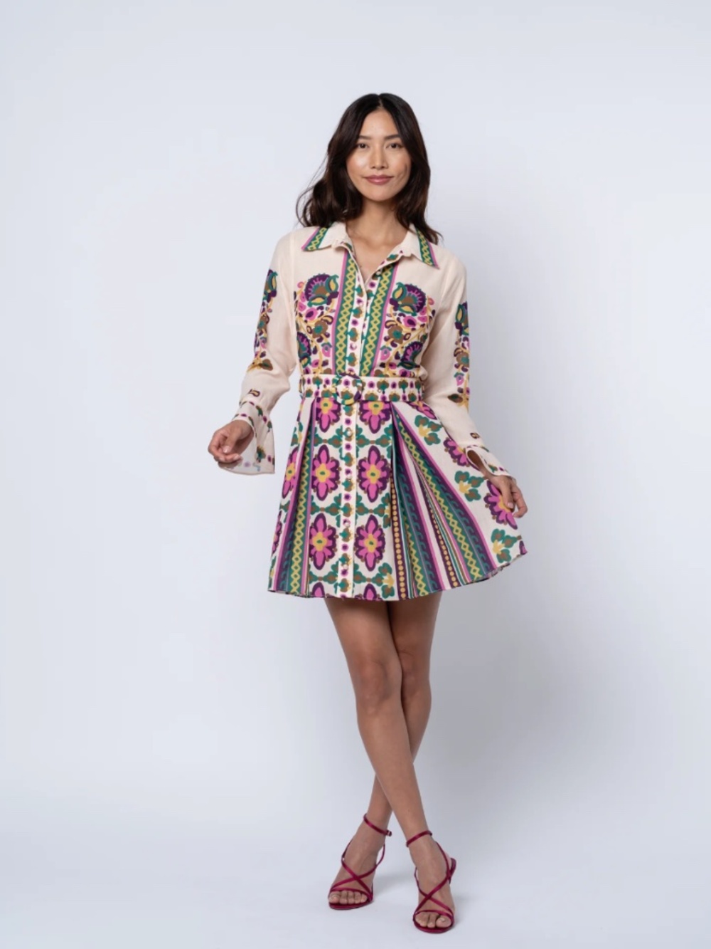 Ciebon Maris Mixed Print Long Sleeve Shirt Dress - Picture 5 of 7